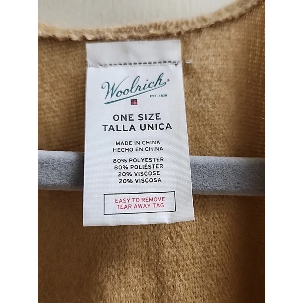 Woolrich Womens One‎ Size Striped Plaid Fringe Open Poncho Wrap HLM0236S Tan